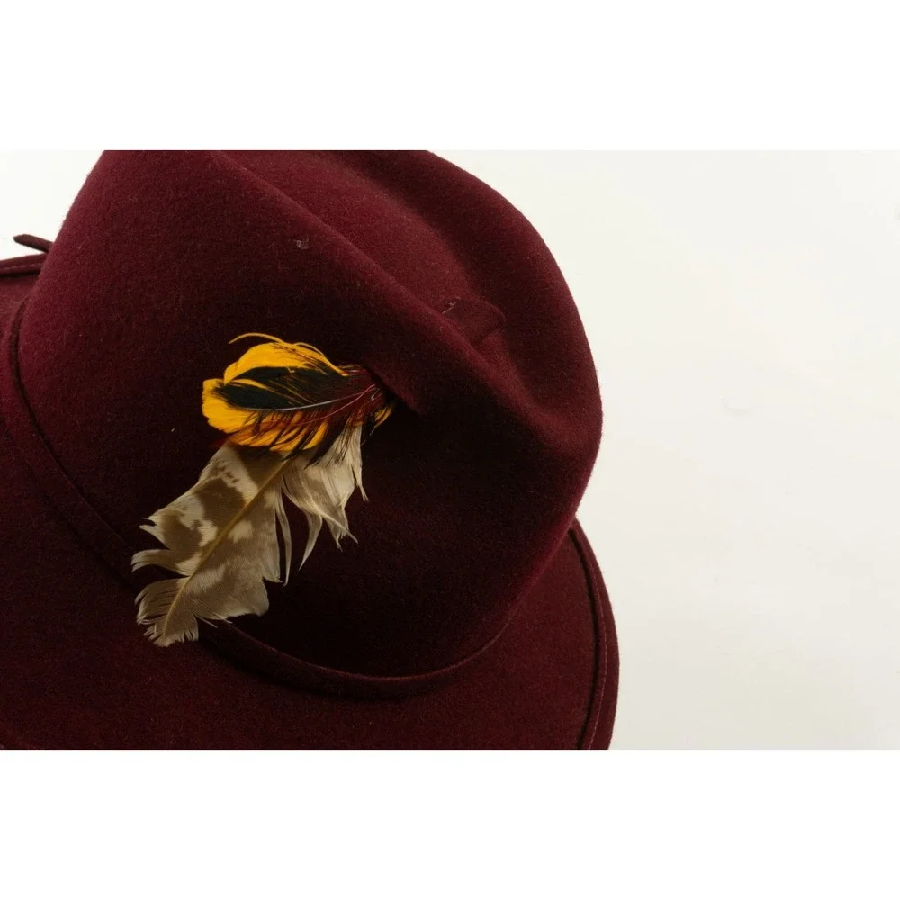 Vintage 1940s 1950s Peachfelt Bollman Co Burgundy Wool Feather Fedora Hat USA